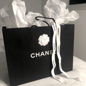 Sold!! Chanel Black Paper Shopping Storage Gift Bag + Ribbon & Paper